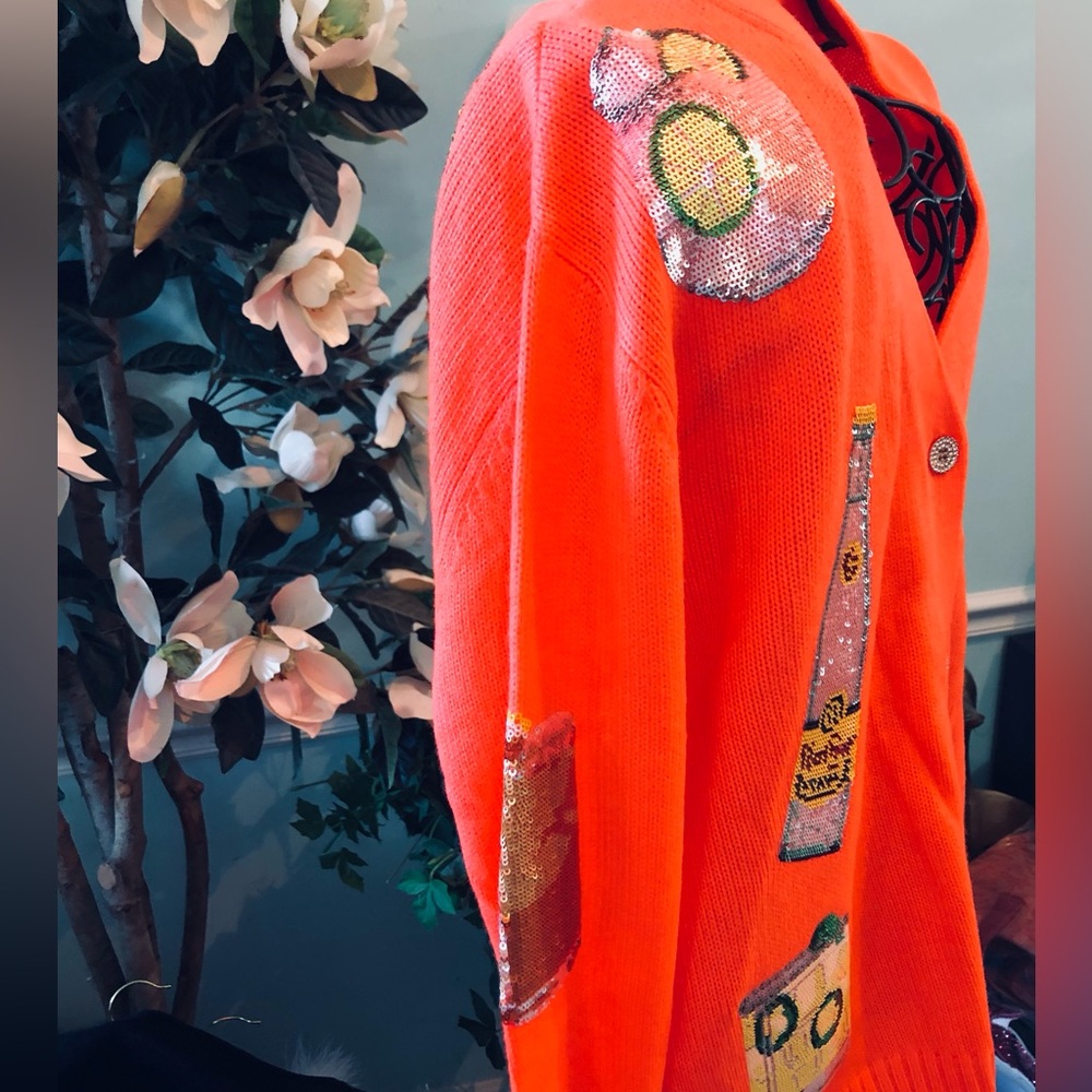 Queen of Sparkles Bright Orange 🍹 Cocktail Women's Cardigan - Picture 10 of 11